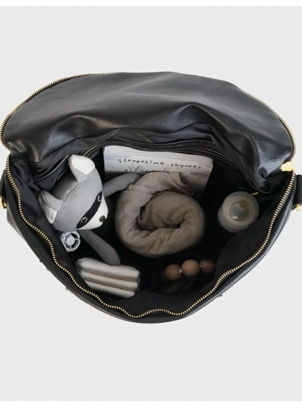Black Leather Baby Bag Backpack - Unbranded